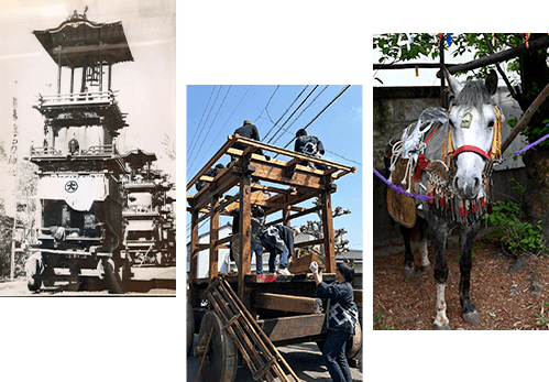 戦前の石刀祭 山車組み立て 献馬